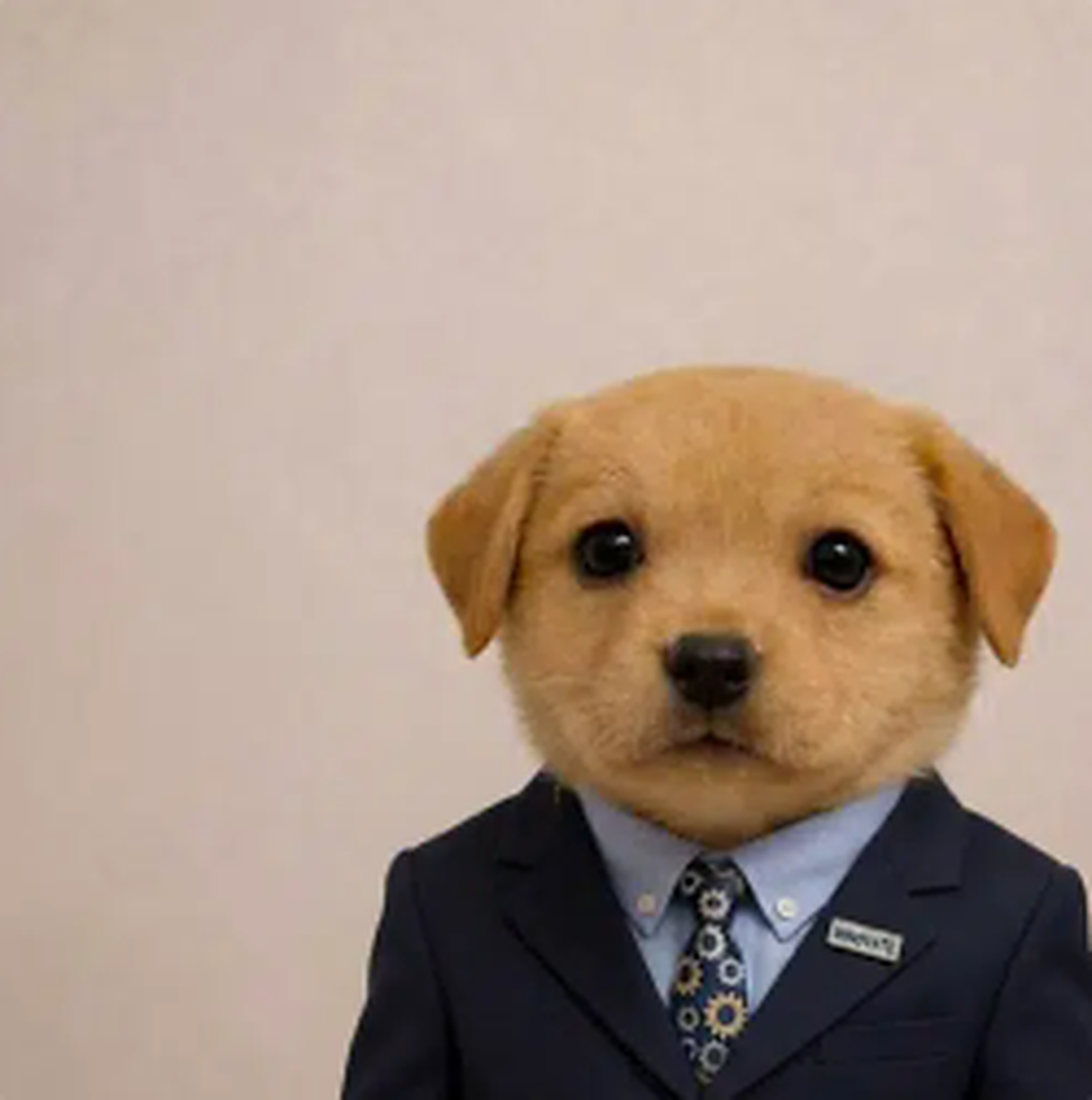 Startup mascot — puppy in a business suit